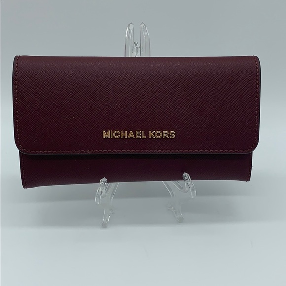 MICHAEL KORS JET SET TRAVEL LG TRIFOLD MERLOT - Picture 11 of 16